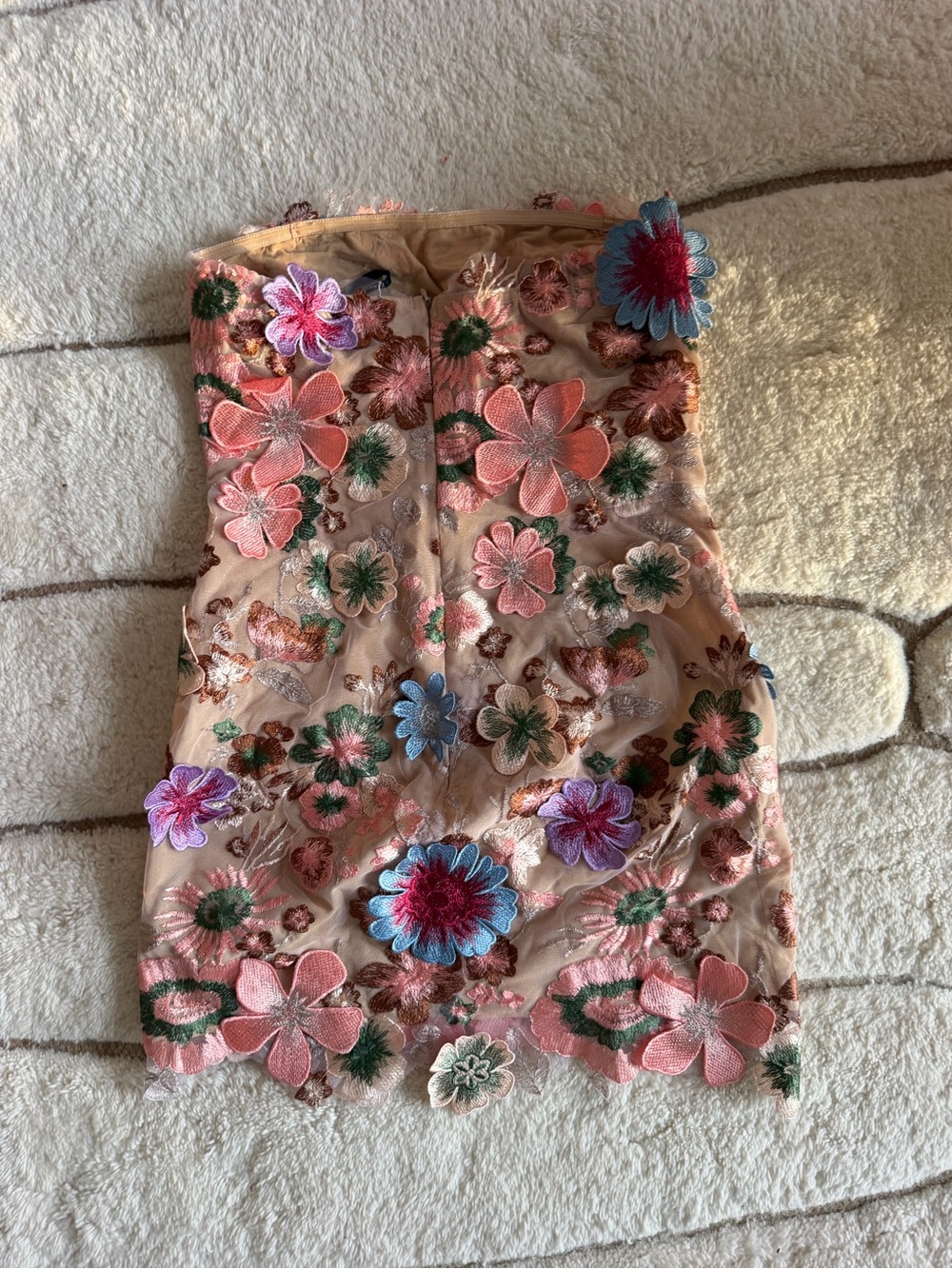 Embroidered Floral Pink Strapless womens Dress - Mew Mews